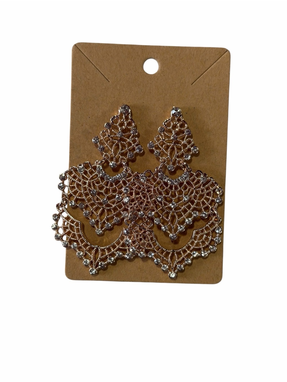 Rose Gold Filigree Statement Earrings with Rhinestones